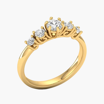 Gold ring with diamonds on a white background