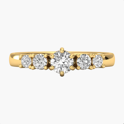 Gold ring with five diamonds on a white background