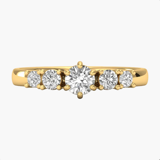 Gold ring with five diamonds on a white background