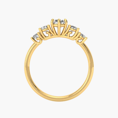 Gold ring with diamond accents on a white background