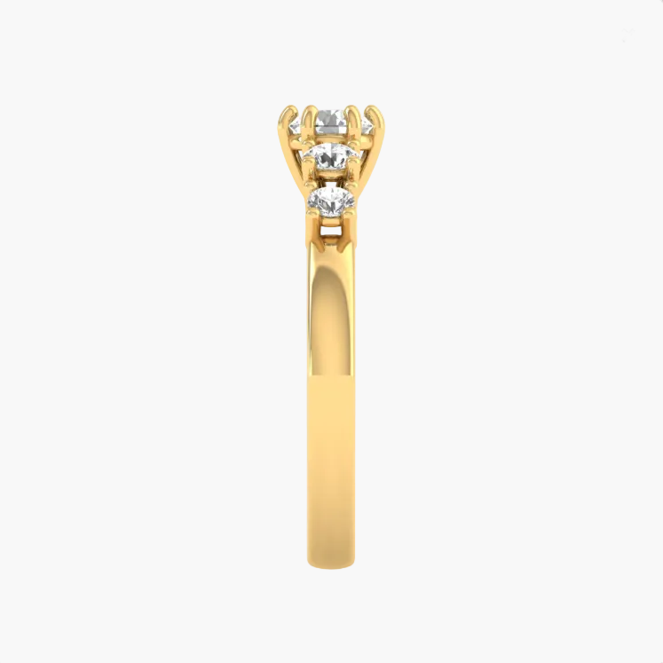 Gold ring with three diamonds on a white background