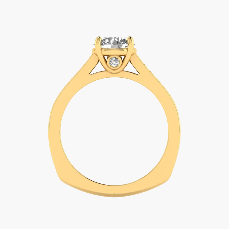 Gold ring with a diamond on a white background
