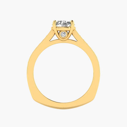 Gold ring with a diamond on a white background