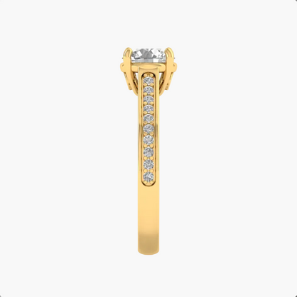 Gold ring with a diamond on a white background