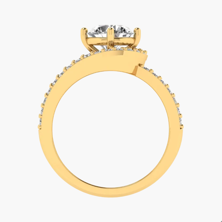 Gold ring with a diamond on a white background