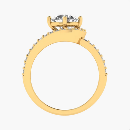 Gold ring with a diamond on a white background