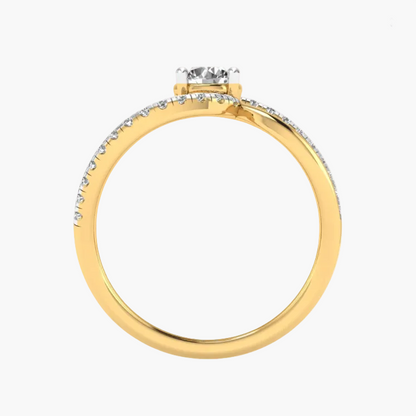 Gold ring with diamonds on a white background