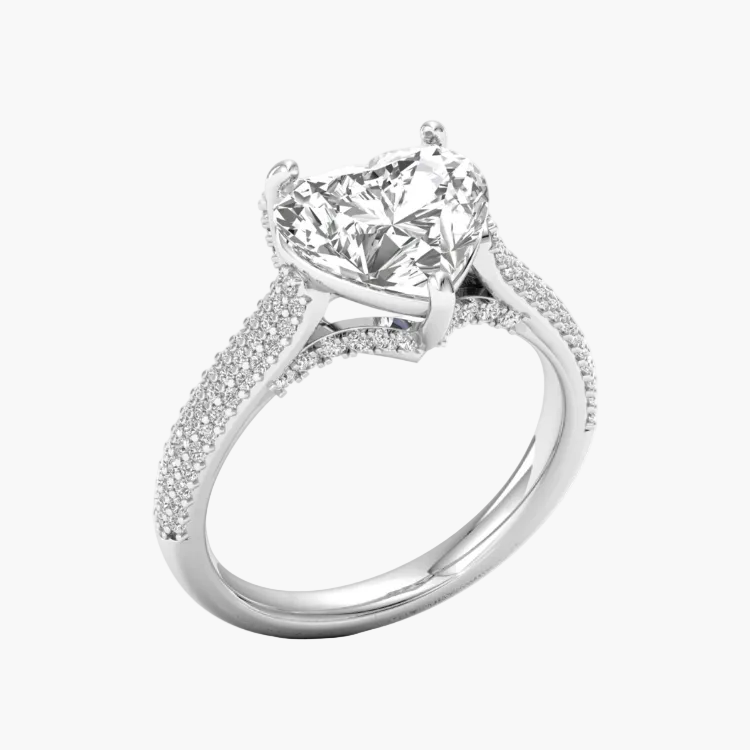 Diamond ring with a clear gemstone on a white background