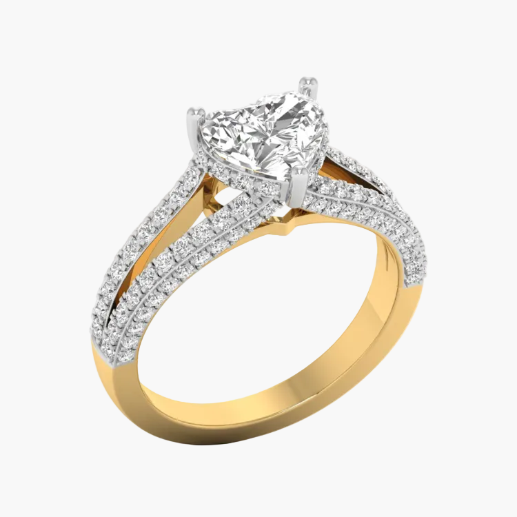 Gold and diamond ring on a white background
