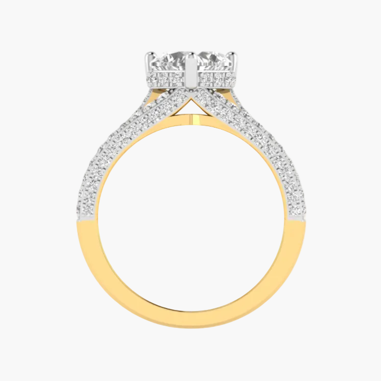 Two-tone gold and silver ring with diamond accents on a white background