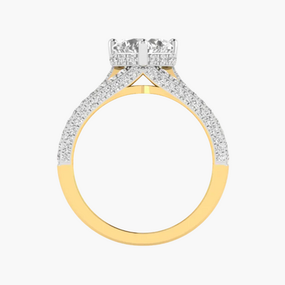 Two-tone gold and silver ring with diamond accents on a white background