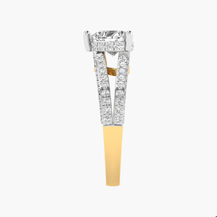 Two-tone gold and silver ring with a large central stone on a white background