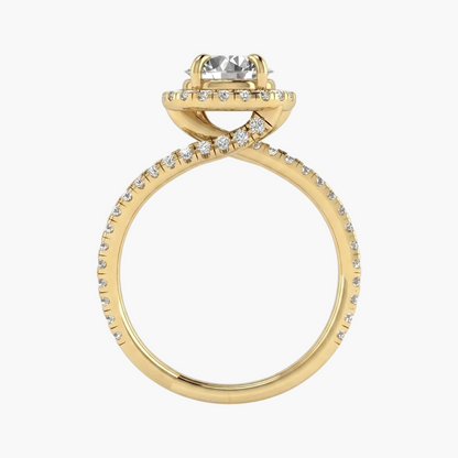 Gold ring with a diamond on a white background