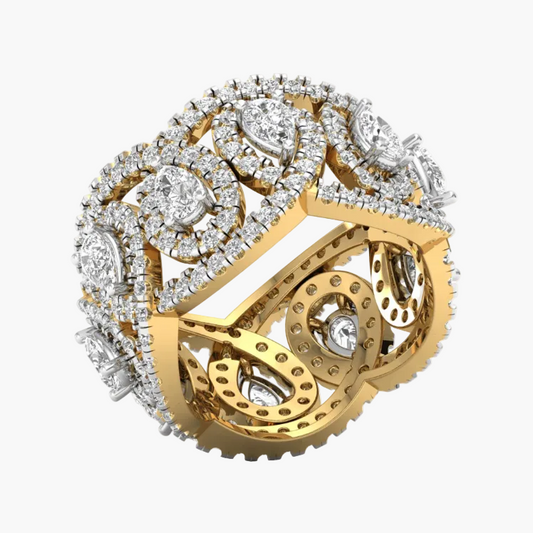 Gold and diamond ring on a white background