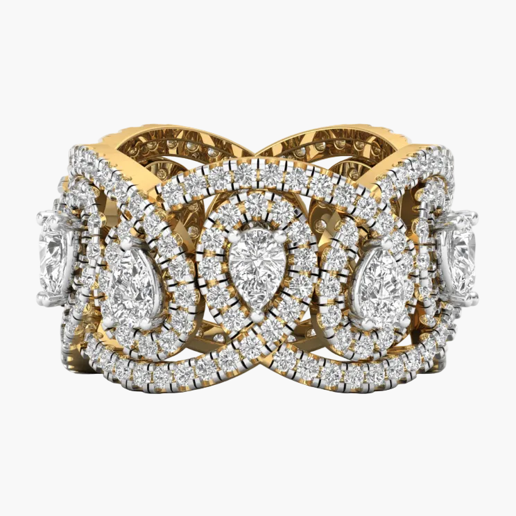 Gold and diamond ring on a white background