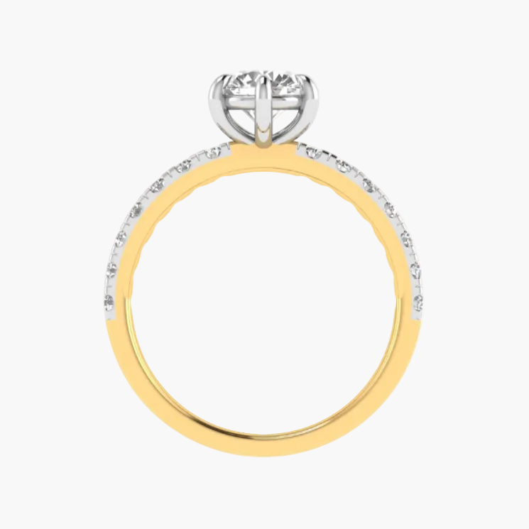 Two-tone gold and silver ring with diamond accents on a white background