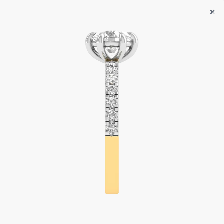 Diamond earring with a yellow and white gold design on a white background