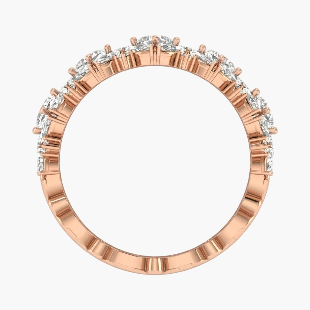 Rose gold ring with diamonds on a white background