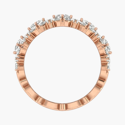 Rose gold ring with diamonds on a white background