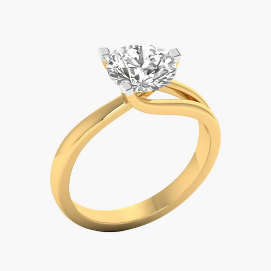 Gold ring with a large diamond on a white background