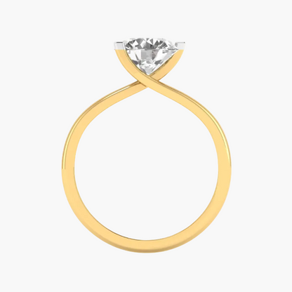 Gold ring with a clear gemstone on a white background