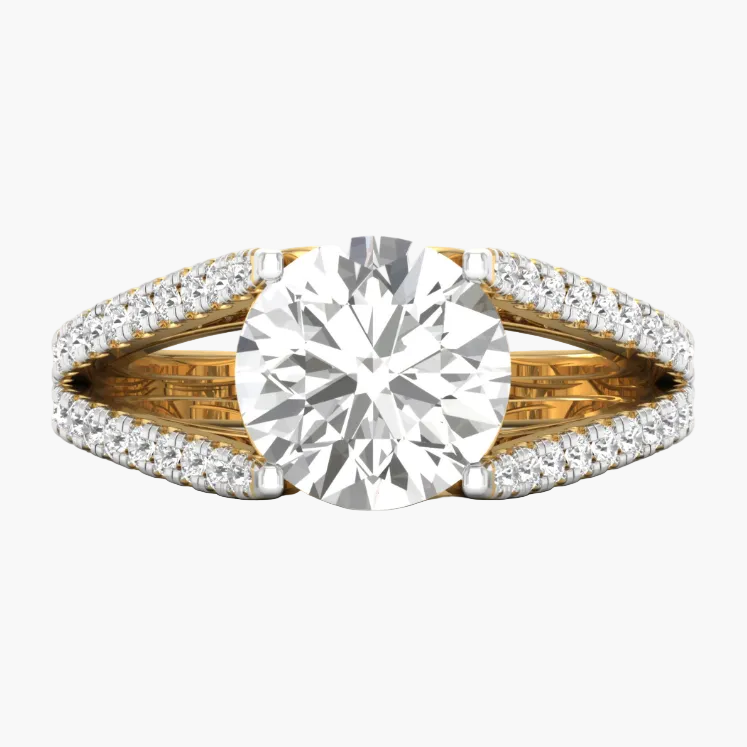 Gold and diamond ring on a white background