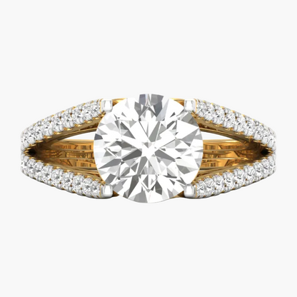 Gold and diamond ring on a white background
