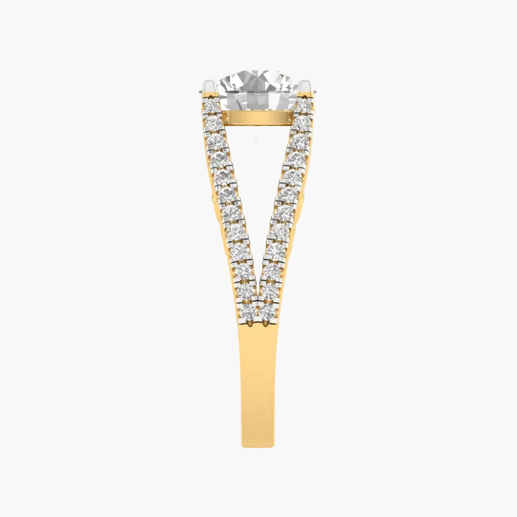 Gold ring with a diamond on a white background