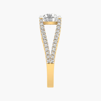Gold ring with a diamond on a white background