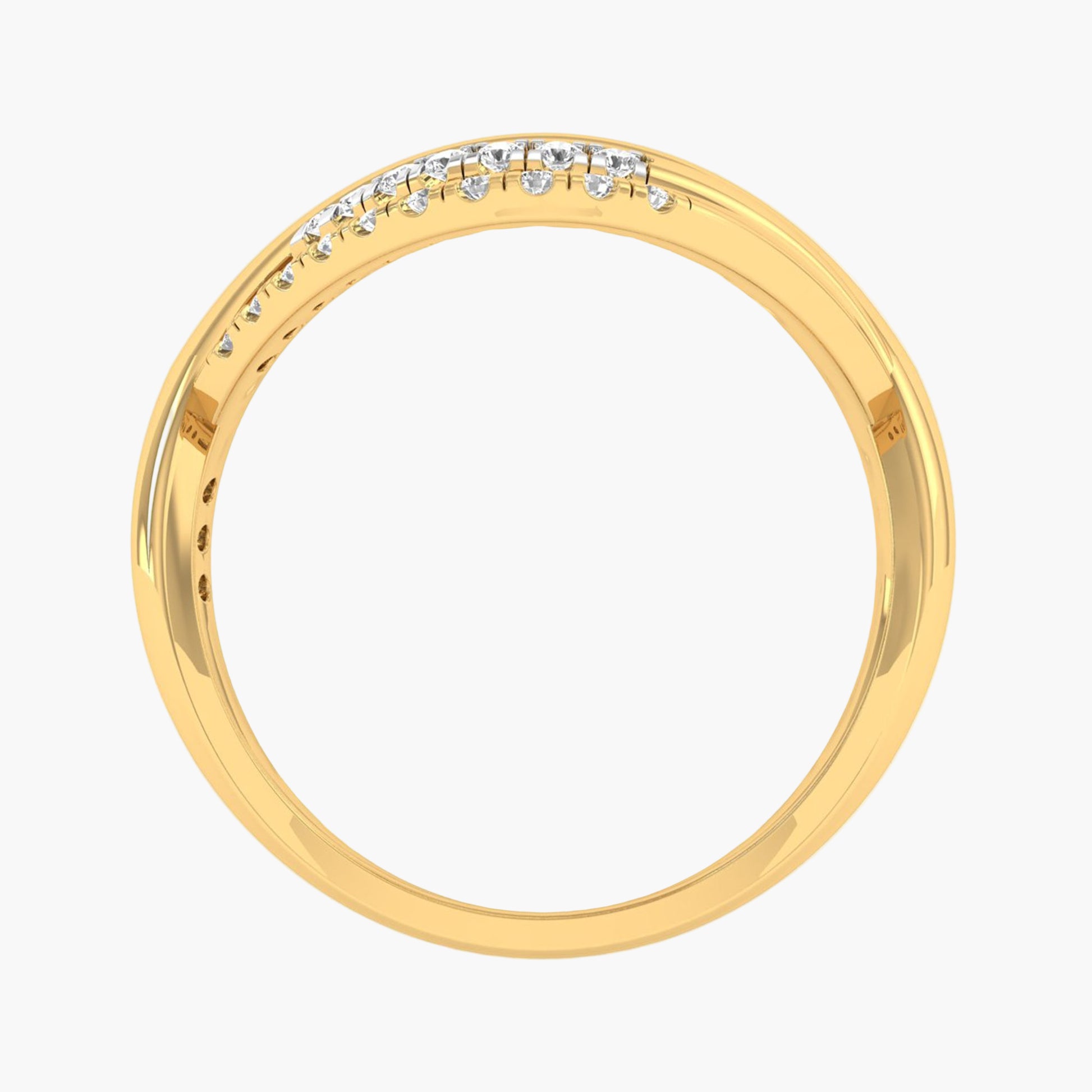 Gold ring with small diamonds on a white background