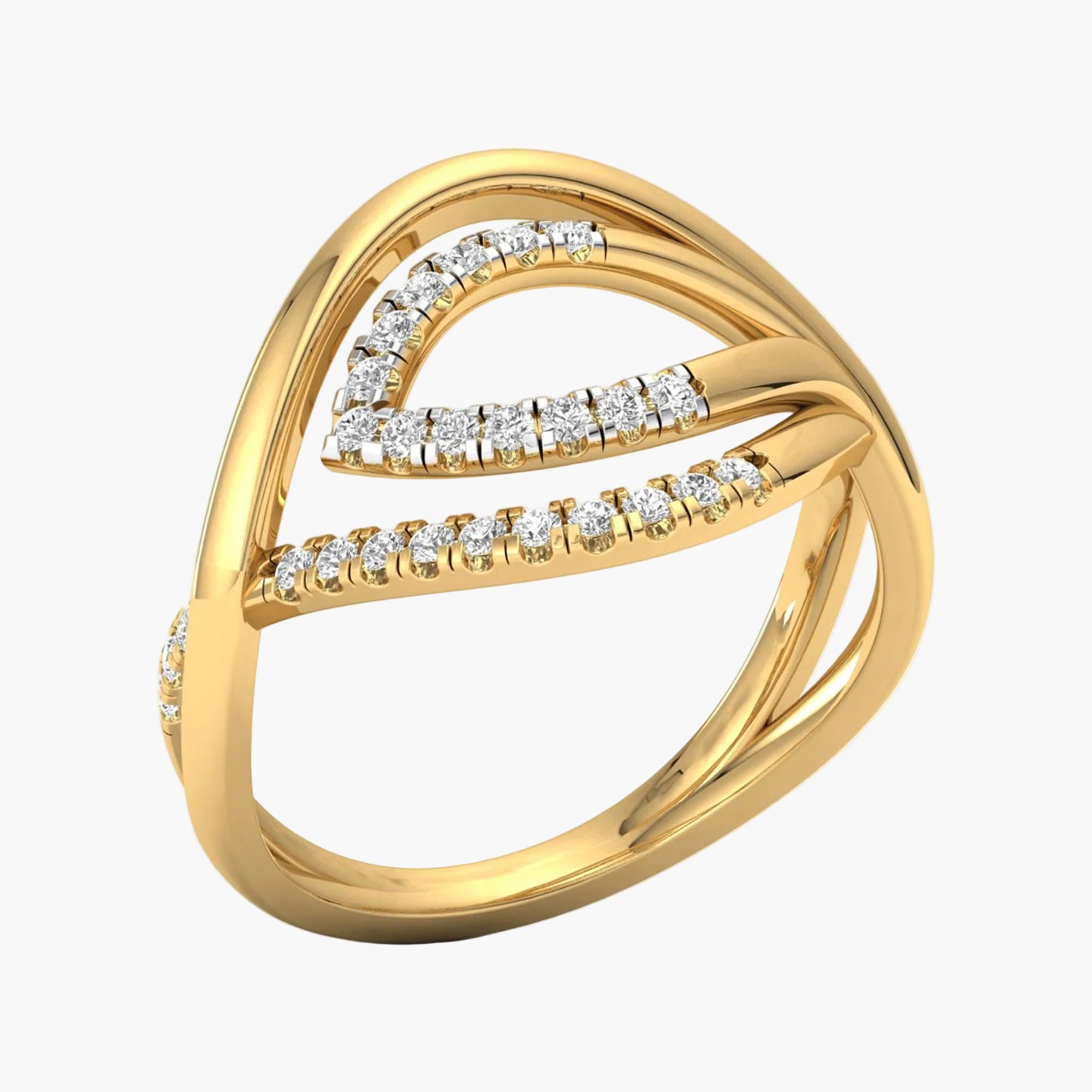 Gold ring with diamond accents on a white background