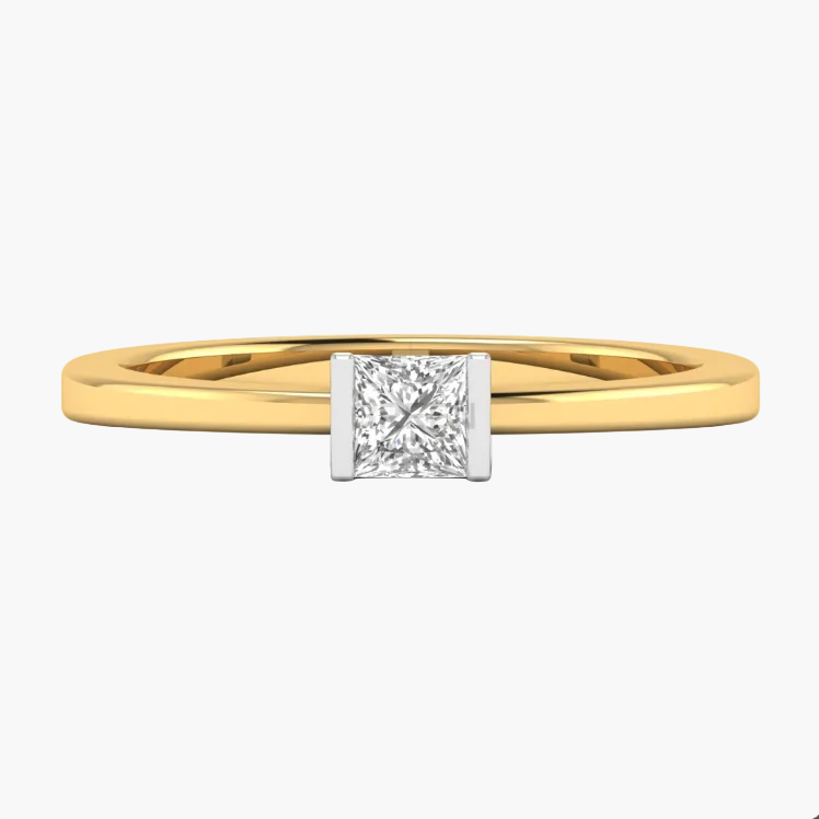 Gold ring with a diamond on a white background