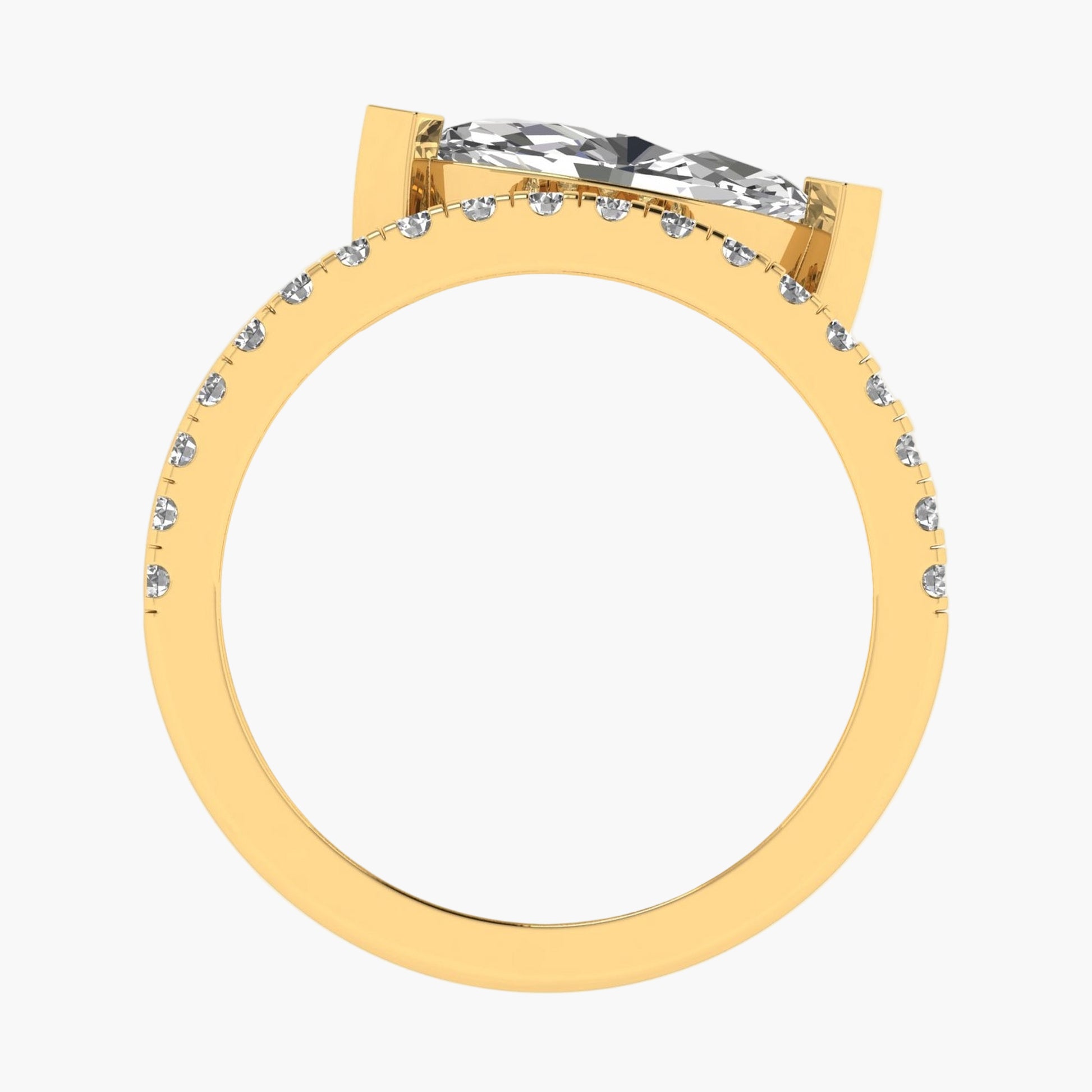 Gold ring with a diamond on a white background