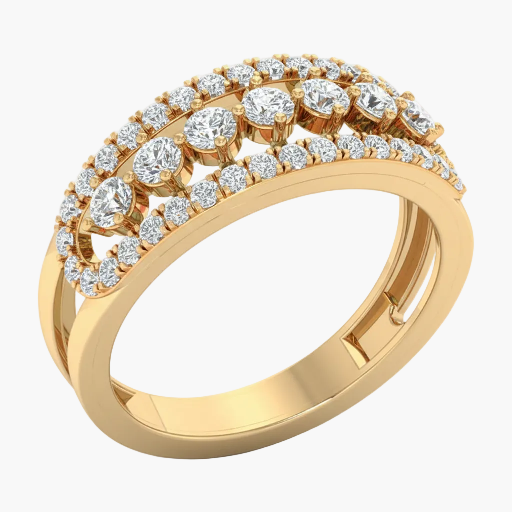 Gold ring with diamonds on a white background