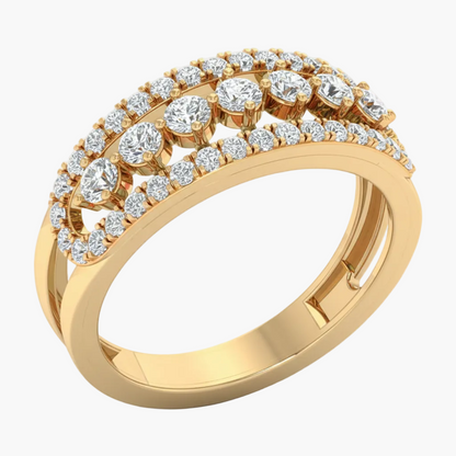 Gold ring with diamonds on a white background