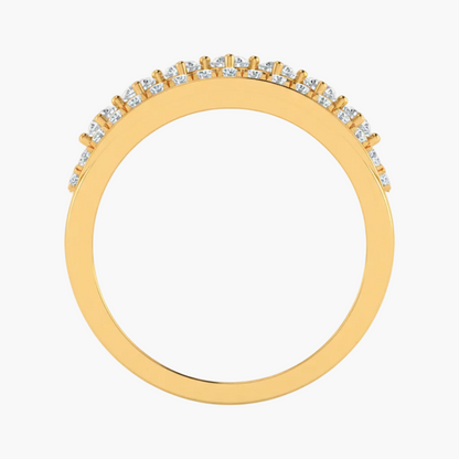 Gold ring with small diamonds on a white background