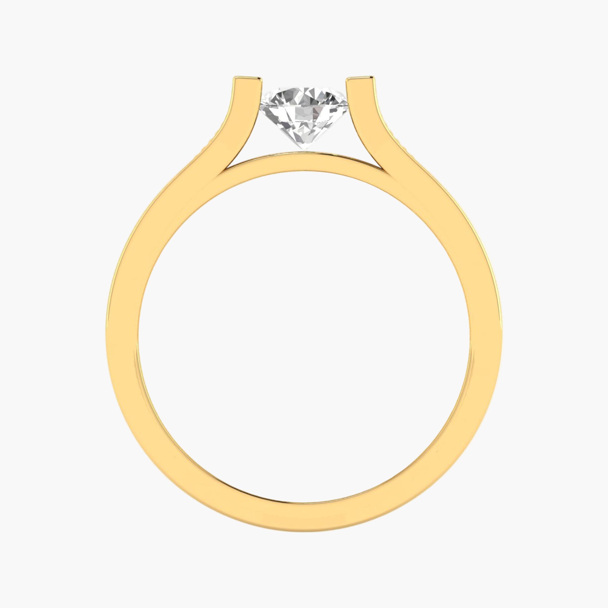 Gold ring with a diamond on a white background