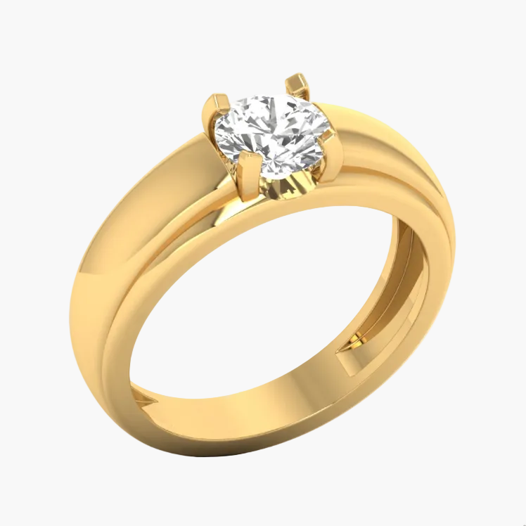 Modern Heavy Band Round Diamond Ring