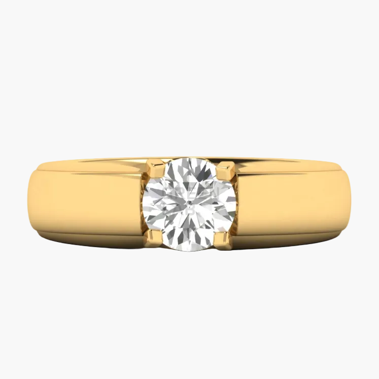 Modern Heavy Band Round Diamond Ring