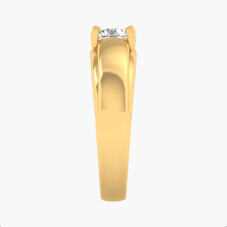 A yellow gold solitaire ring with a rectangular clear gemstone in a four-prong setting, shown from a top-down view on a white background. The brand name 'GREEN LAB' is faintly visible as an overlay on the band.