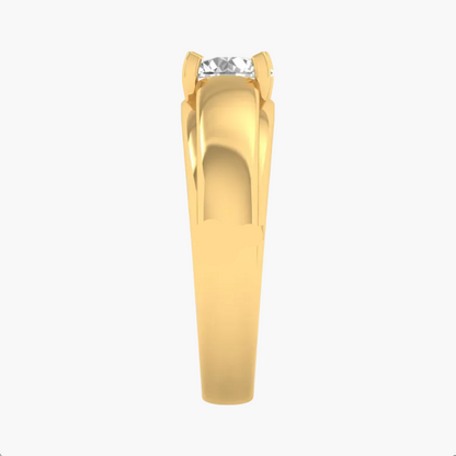 A yellow gold solitaire ring with a rectangular clear gemstone in a four-prong setting, shown from a top-down view on a white background. The brand name 'GREEN LAB' is faintly visible as an overlay on the band.