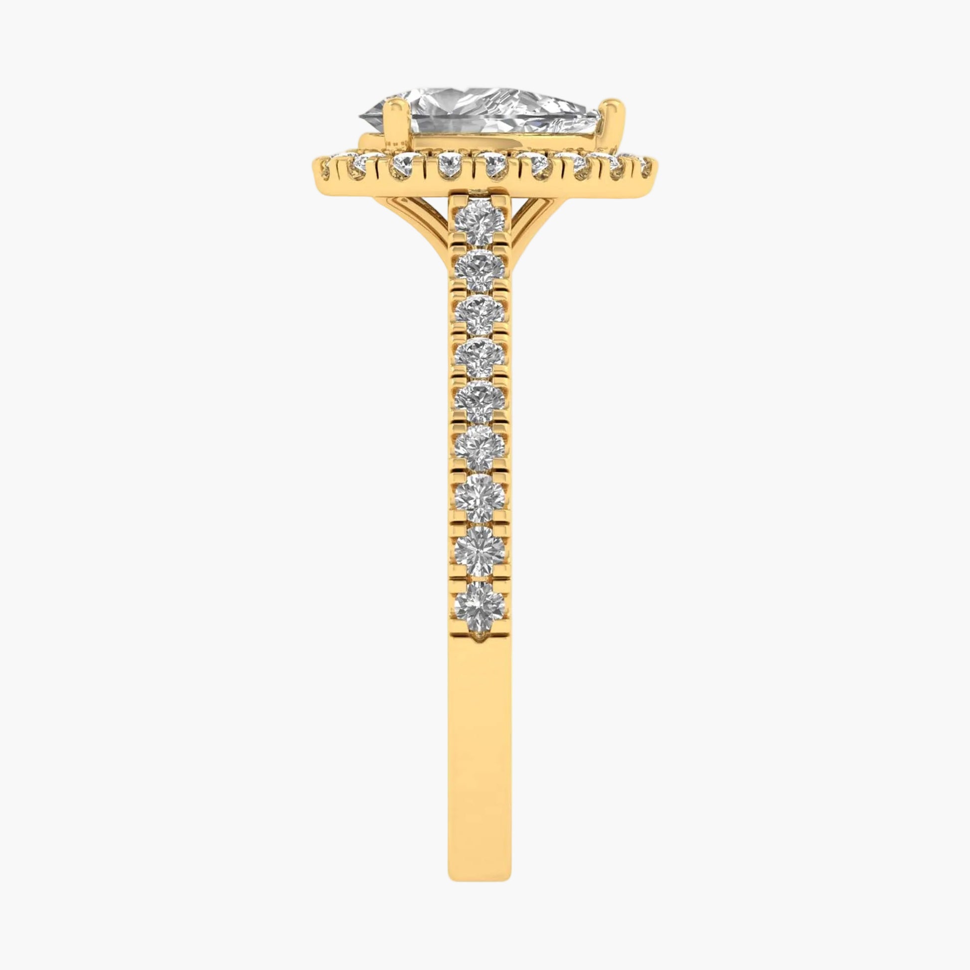 Gold ring with a diamond on a white background