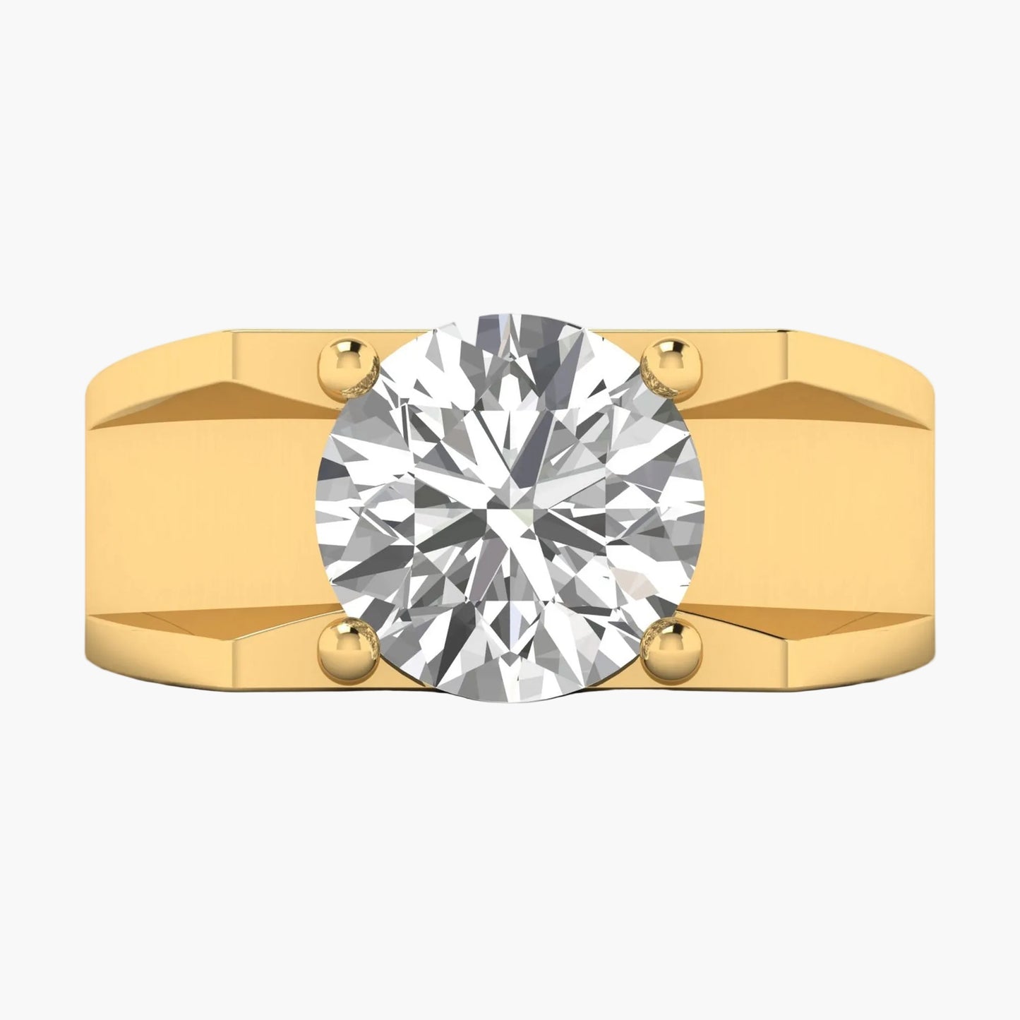 Gold ring with a large diamond on a white background