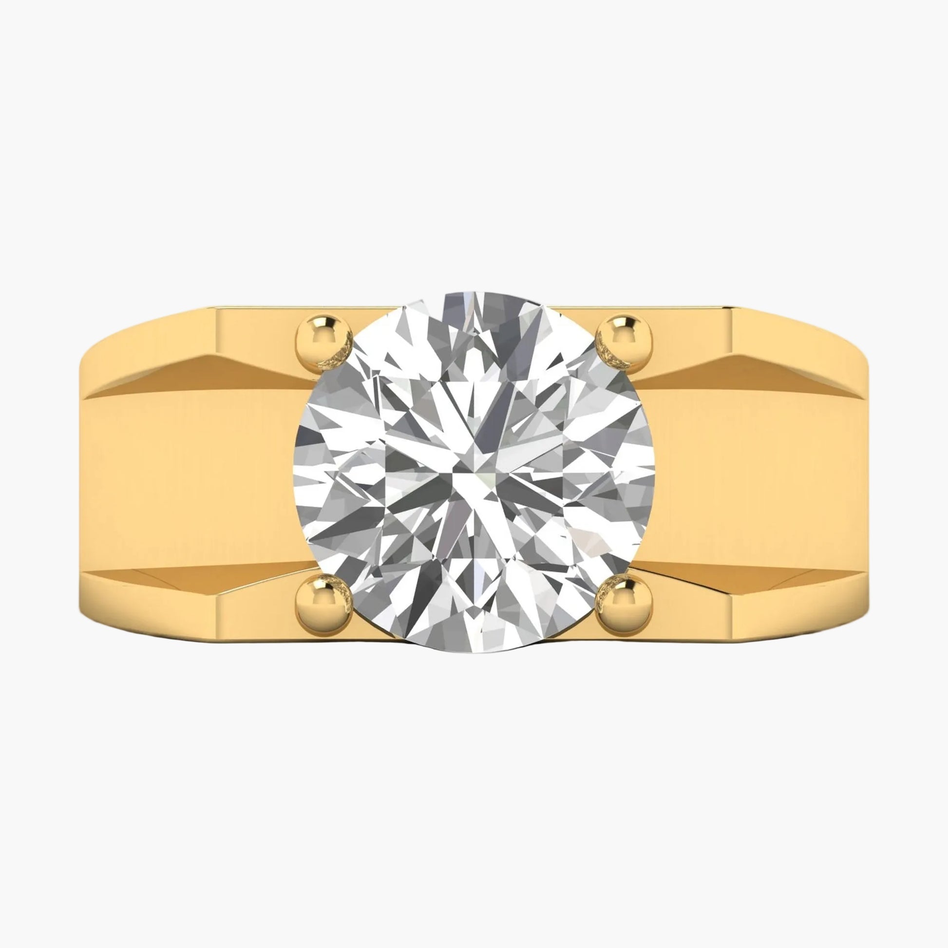 Gold ring with a large diamond on a white background