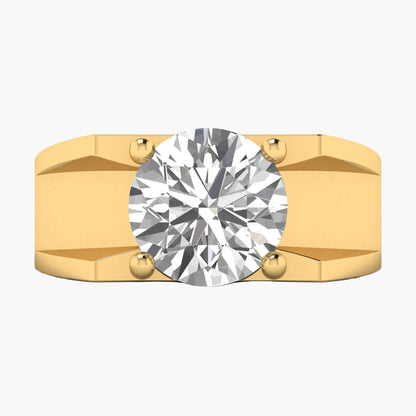 Gold ring with a large diamond on a white background