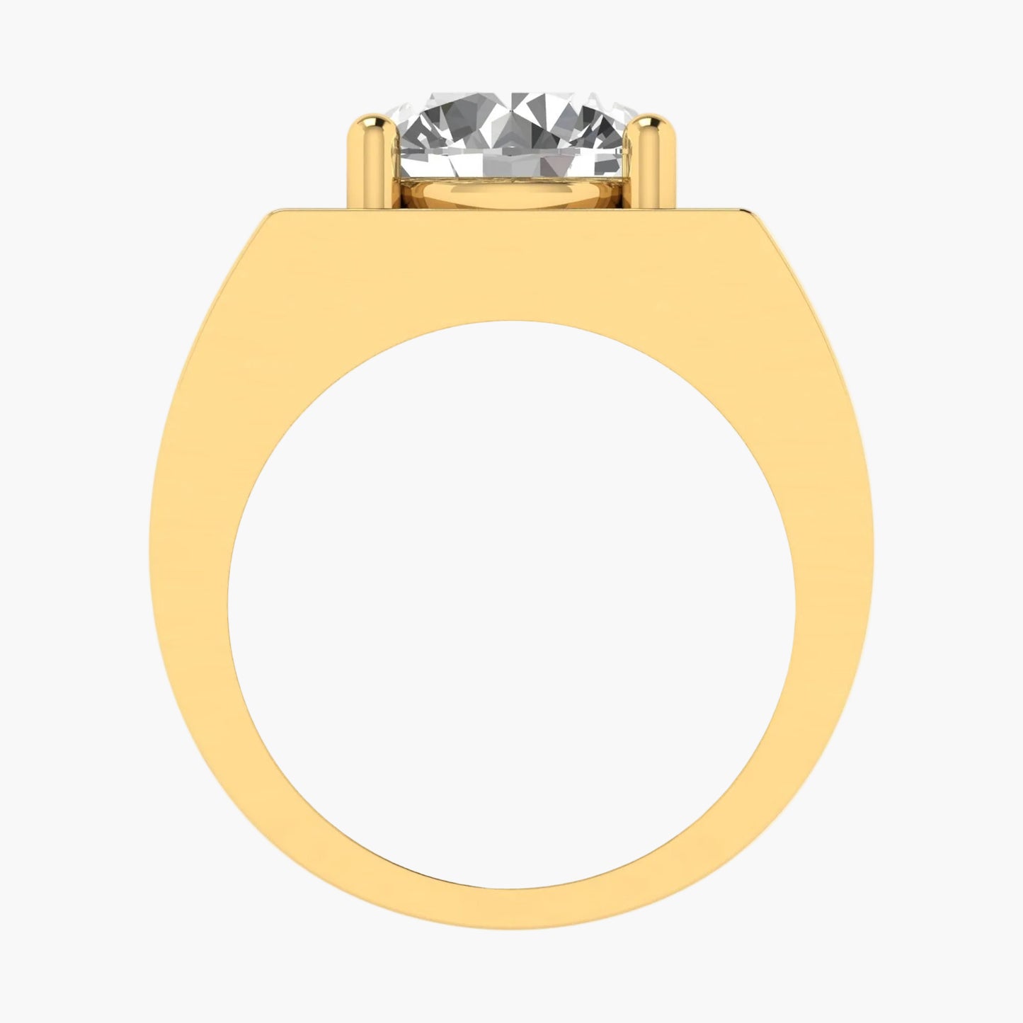 Gold ring with a clear gemstone on a white background