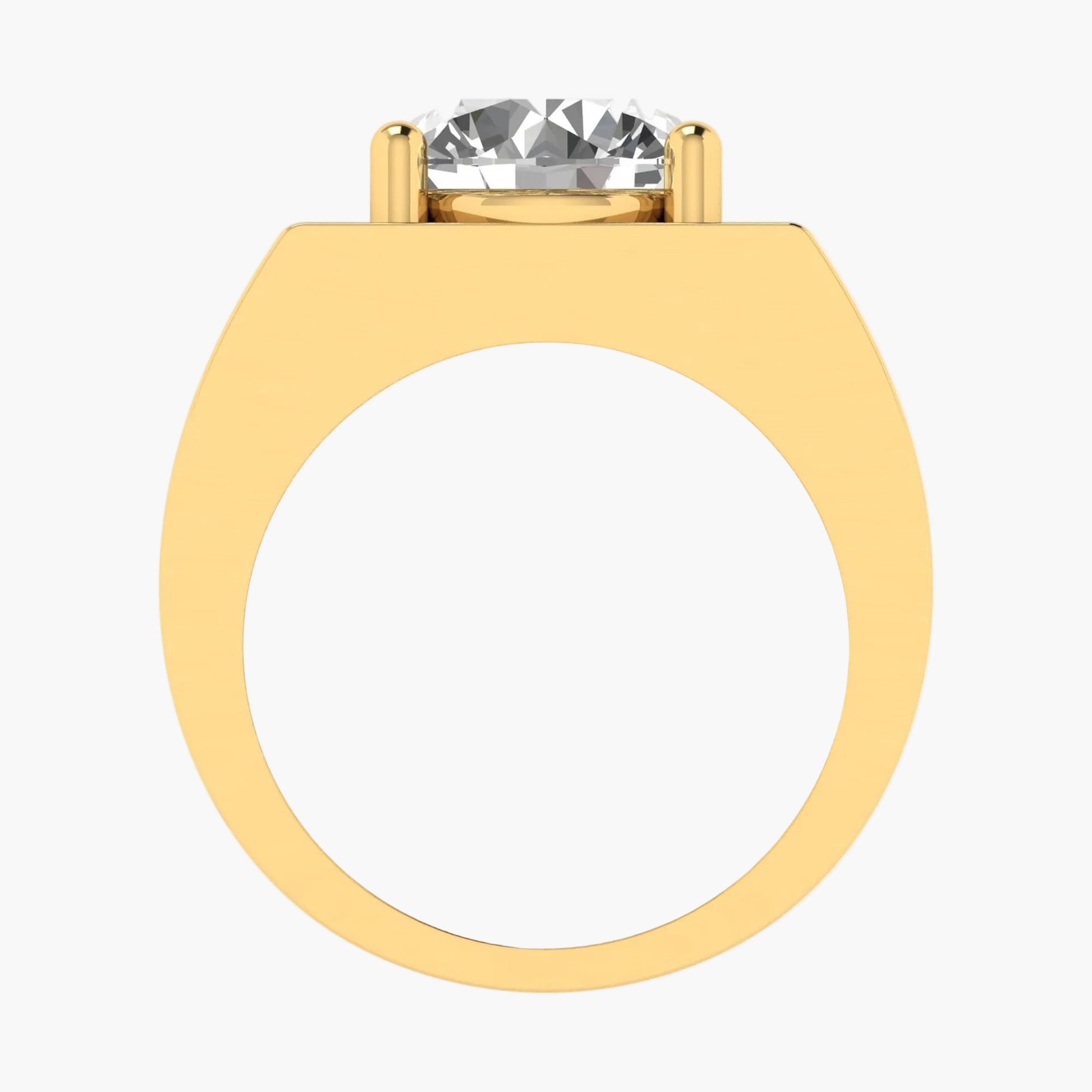 Gold ring with a clear gemstone on a white background