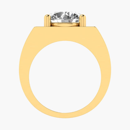Gold ring with a clear gemstone on a white background