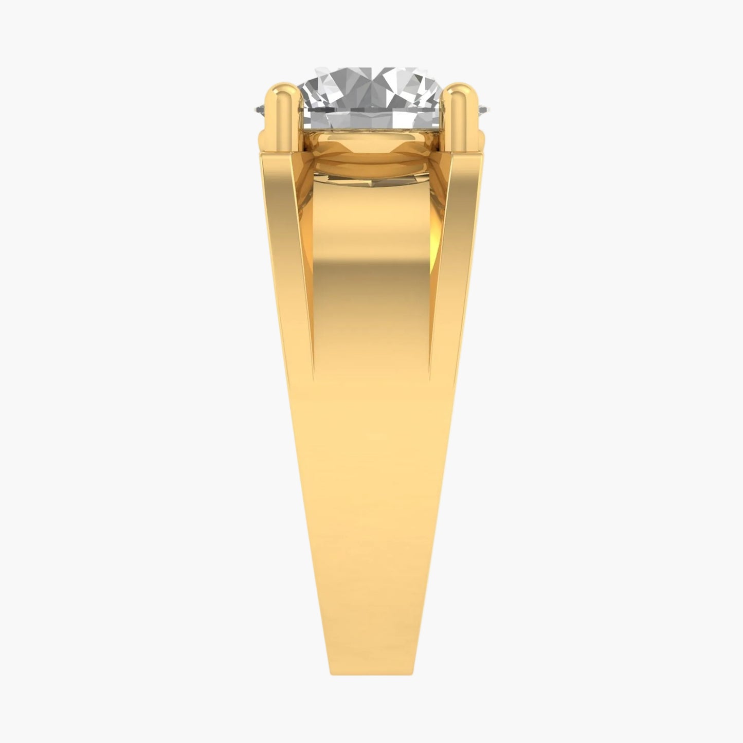Gold ring with a clear gemstone on a white background