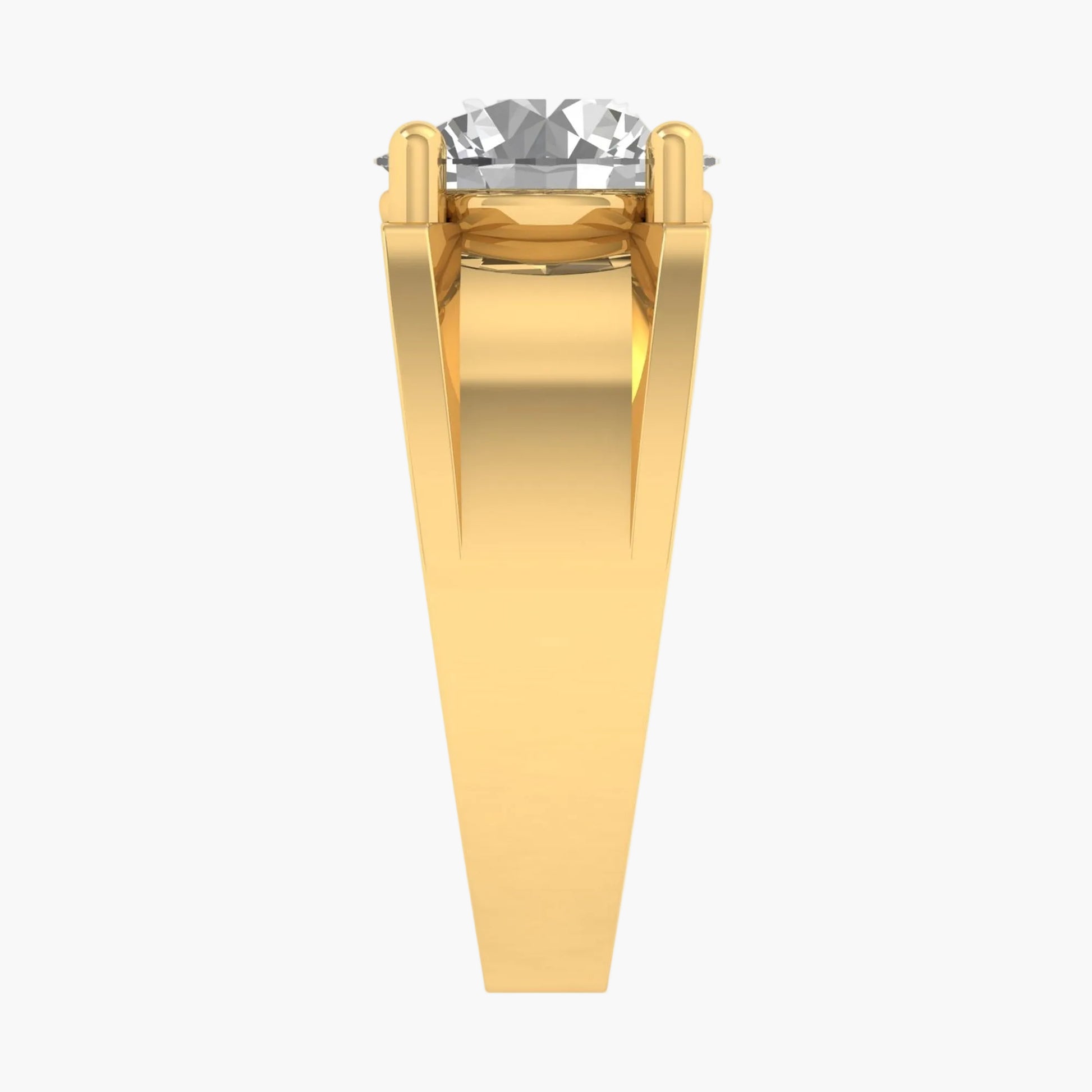 Gold ring with a clear gemstone on a white background